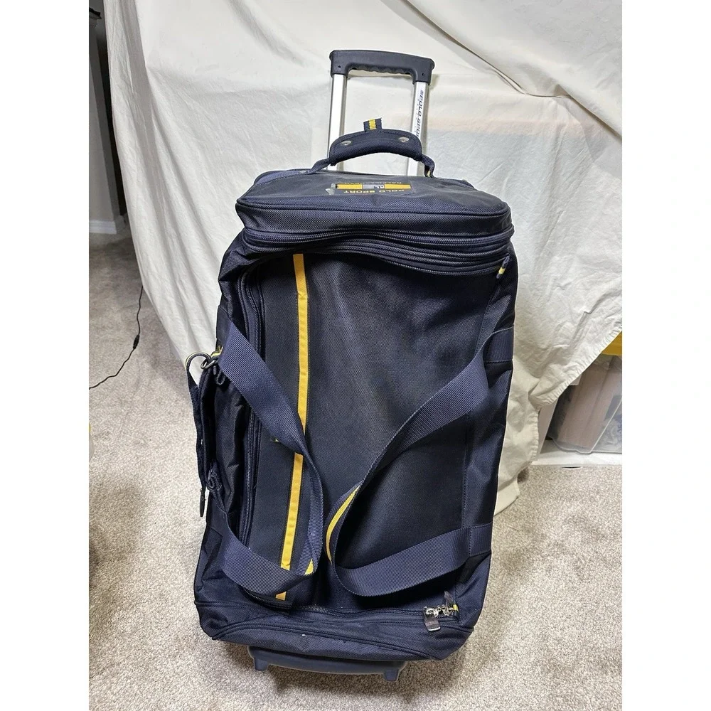 Polo Sport Ralph Lauren Large Rolling Duffle Bag Navy Yellow Wheeled Luggage